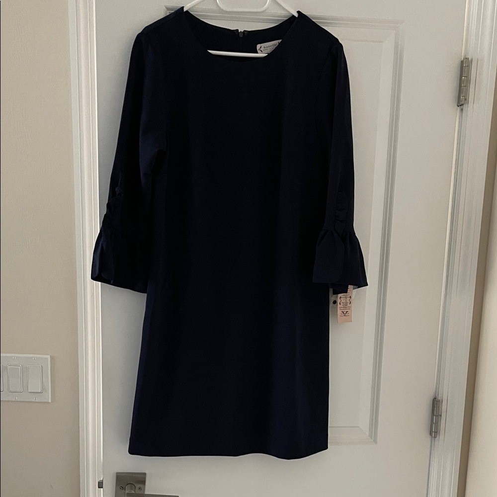 NEW Nanette Lepore Navy Midi Bell-Sleeve Shift Dress